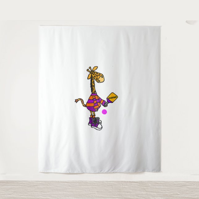 Funny Giraffe Playing Pickleball  Tapestry (Front)