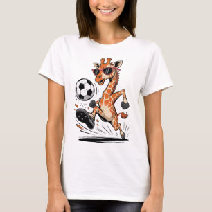 Funny Giraffe Playing Soccer Ll Artwork Cool Anima T-Shirt