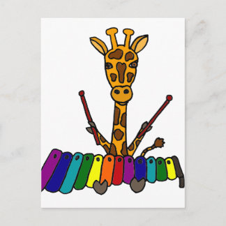 Funny Giraffe Playing Xylophone Cartoon Postcard