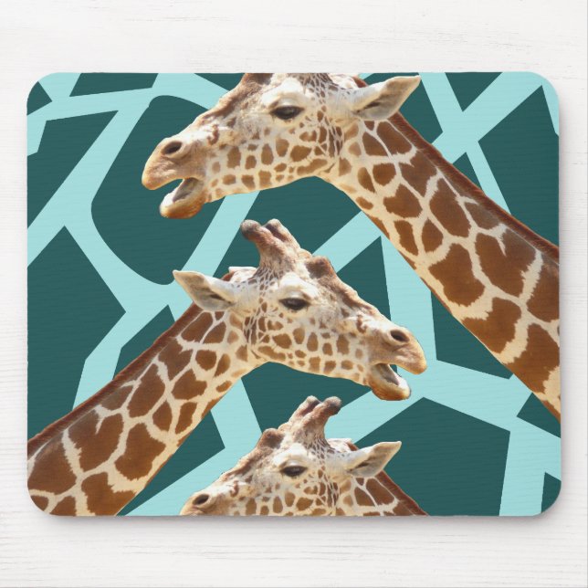 Funny Giraffe Print Teal Blue Wild Animal Patterns Mouse Mat (Front)
