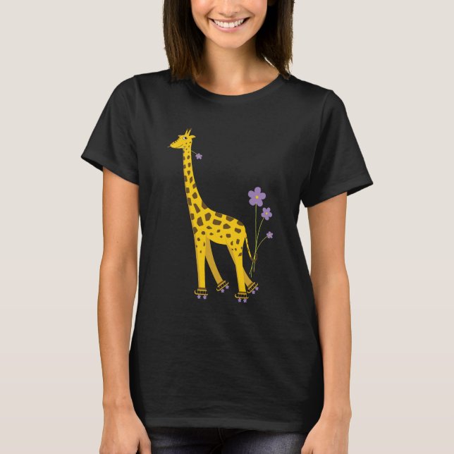 Funny Giraffe Roller Skating Dark T-Shirt (Front)