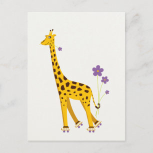 Funny Giraffe Roller Skating Postcard
