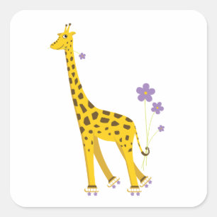 Funny Giraffe Roller Skating Square Sticker