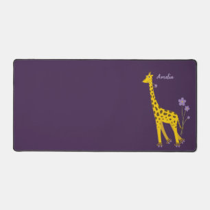 Funny Giraffe Rollerskating Animal Purple Girly Desk Mat