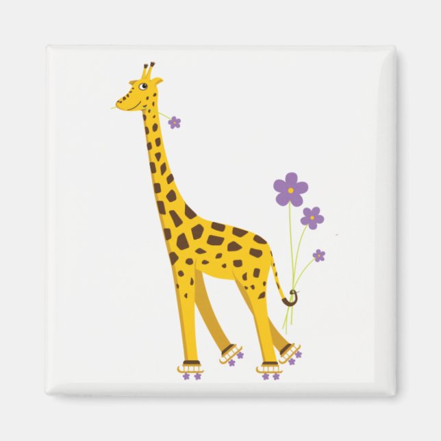 Funny Giraffe Rollerskating Magnet (Front)