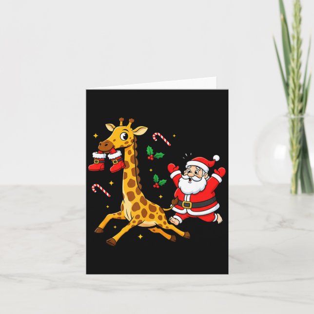 Funny Giraffe Santa Claus Boots Christmas Womens M Card (Front)