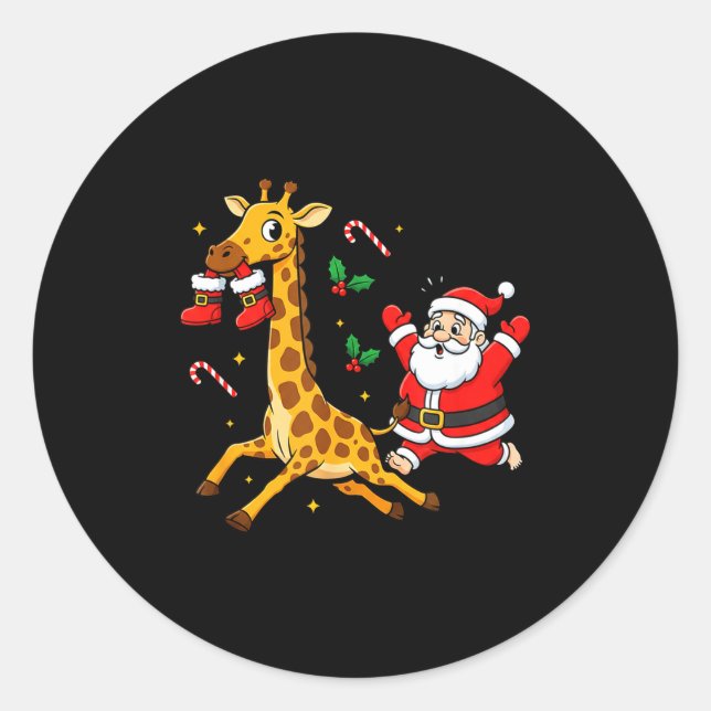 Funny Giraffe Santa Claus Boots Christmas Womens M Classic Round Sticker (Front)