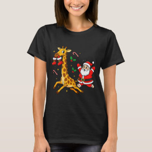 Funny Giraffe Santa Claus Boots Christmas Womens M T-Shirt