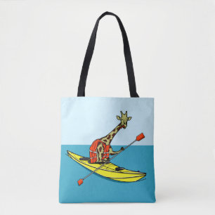 Funny giraffe sea kayaking tote bag