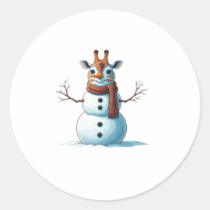 Funny Giraffe Snowman Scarf Christmas Womens Mens Classic Round Sticker