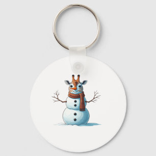 Funny Giraffe Snowman Scarf Christmas Womens Mens Key Ring