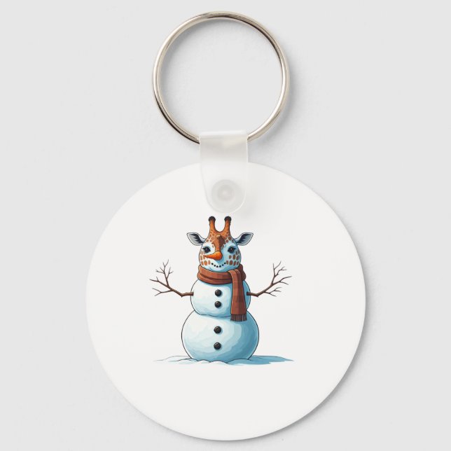 Funny Giraffe Snowman Scarf Christmas Womens Mens  Key Ring (Front)
