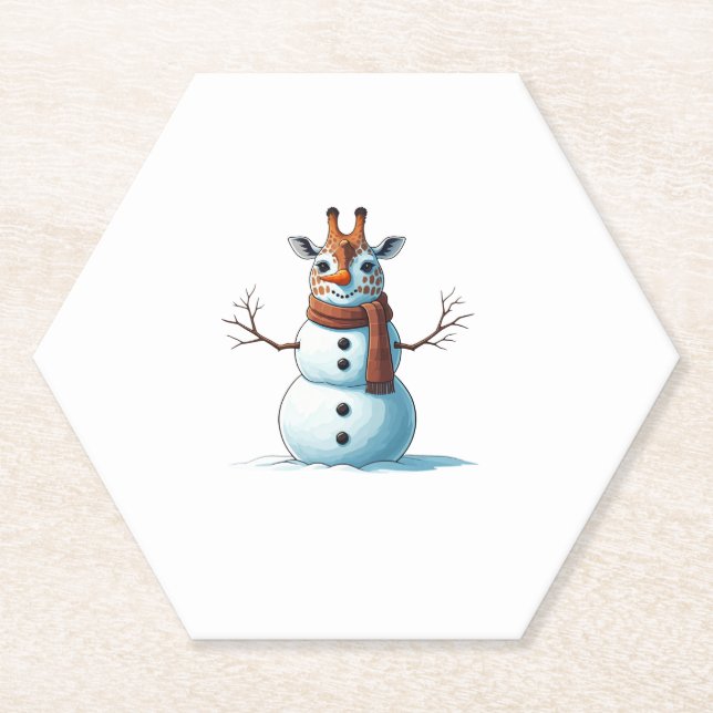 Funny Giraffe Snowman Scarf Christmas Womens Mens  Paper Coaster (Front)