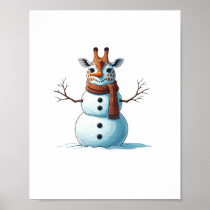 Funny Giraffe Snowman Scarf Christmas Womens Mens  Poster