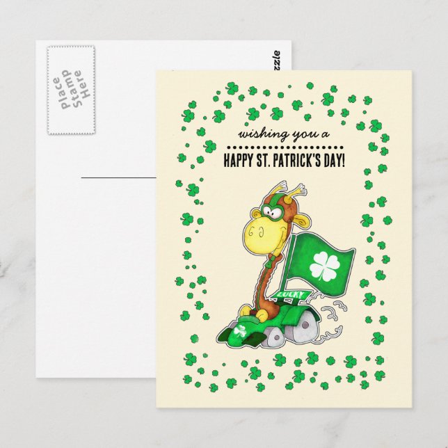Funny Giraffe St. Patrick's Day Postcards (Front/Back)