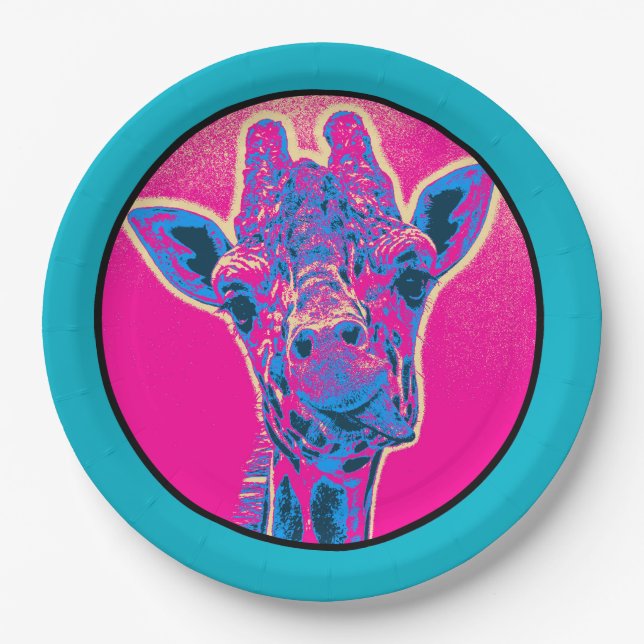 Funny Giraffe Sticking out his Tongue Paper Plate (Front)