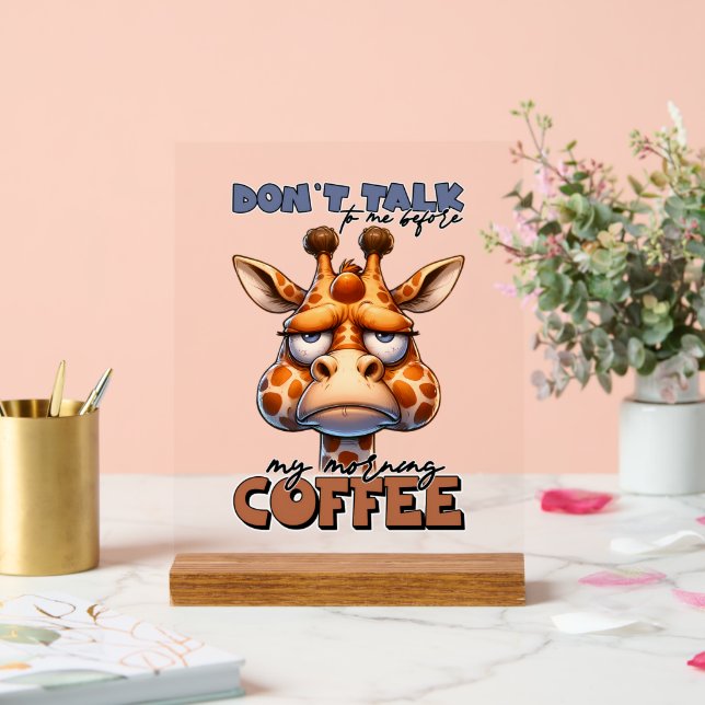 Funny giraffe talk coffee word art acrylic sign (Wedding)