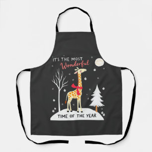 Funny Giraffe The Most Wonderful Time Christmas T- Apron