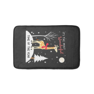 Funny Giraffe The Most Wonderful Time Christmas T- Bath Mat