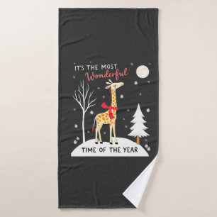Funny Giraffe The Most Wonderful Time Christmas T- Bath Towel
