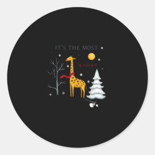 Funny Giraffe The Most Wonderful Time Christmas T- Classic Round Sticker