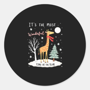 Funny Giraffe The Most Wonderful Time Christmas T- Classic Round Sticker