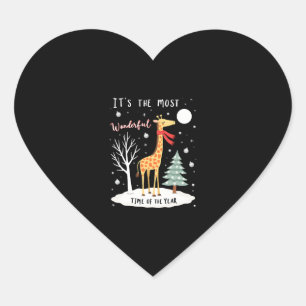 Funny Giraffe The Most Wonderful Time Christmas T- Heart Sticker