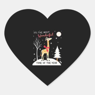 Funny Giraffe The Most Wonderful Time Christmas T- Heart Sticker