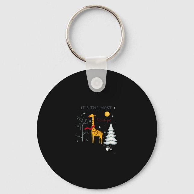 Funny Giraffe The Most Wonderful Time Christmas T- Key Ring (Front)