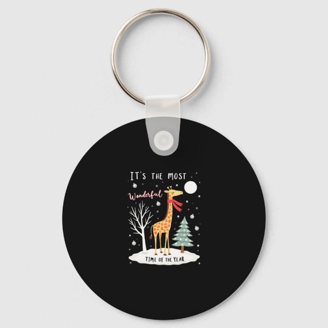 Funny Giraffe The Most Wonderful Time Christmas T- Key Ring (Front)
