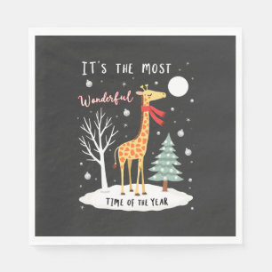 Funny Giraffe The Most Wonderful Time Christmas T- Napkin