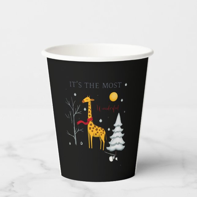 Funny Giraffe The Most Wonderful Time Christmas T- Paper Cups (Front)