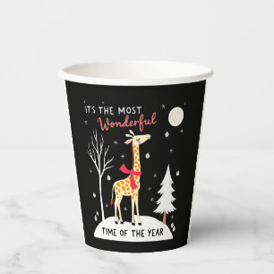 Funny Giraffe The Most Wonderful Time Christmas T- Paper Cups