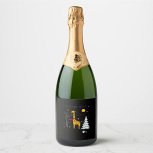 Funny Giraffe The Most Wonderful Time Christmas T- Sparkling Wine Label