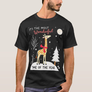 Funny Giraffe The Most Wonderful Time Christmas T- T-Shirt