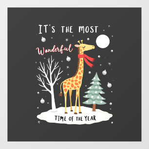 Funny Giraffe The Most Wonderful Time Christmas T- Window Cling