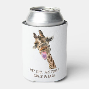 Funny Giraffe Tongue Out and Playful Wink Cartoon  Can Cooler