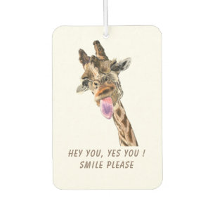 Funny Giraffe Tongue Out and Playful Wink Cartoon  Car Air Freshener