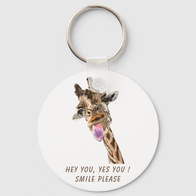 Funny Giraffe Tongue Out and Playful Wink Cartoon  Key Ring (Front)