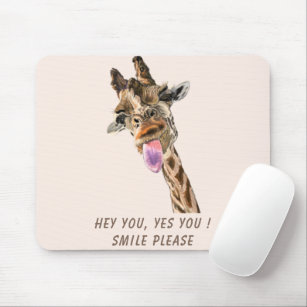 Funny Giraffe Tongue Out and Playful Wink Cartoon  Mouse Mat