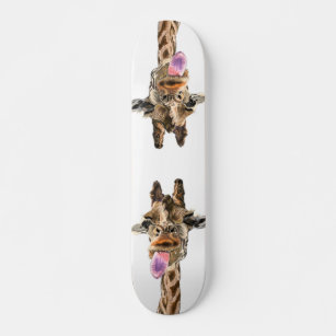 Funny Giraffe Tongue Out and Playful Wink Cartoon  Skateboard