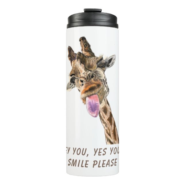 Funny Giraffe Tongue Out and Playful Wink Cartoon  Thermal Tumbler (Front)