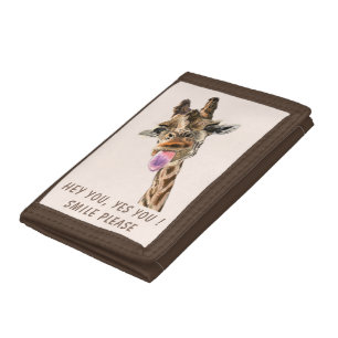 Funny Giraffe Tongue Out and Playful Wink Cartoon  Trifold Wallet