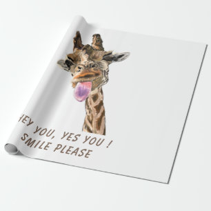 Funny Giraffe Tongue Out and Playful Wink Cartoon Wrapping Paper