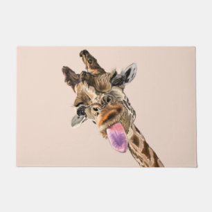 Funny Giraffe Tongue Out and Playful Wink - Fun Doormat