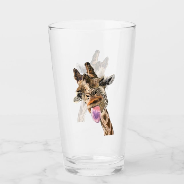 Funny Giraffe Tongue Out and Playful Wink - Fun Glass (Front)