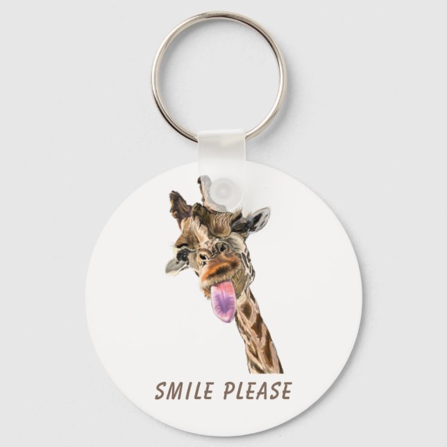 Funny Giraffe Tongue Out and Playful Wink - Fun    Key Ring (Front)
