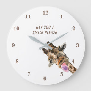 Funny Giraffe Tongue Out and Playful Wink - Fun Large Clock