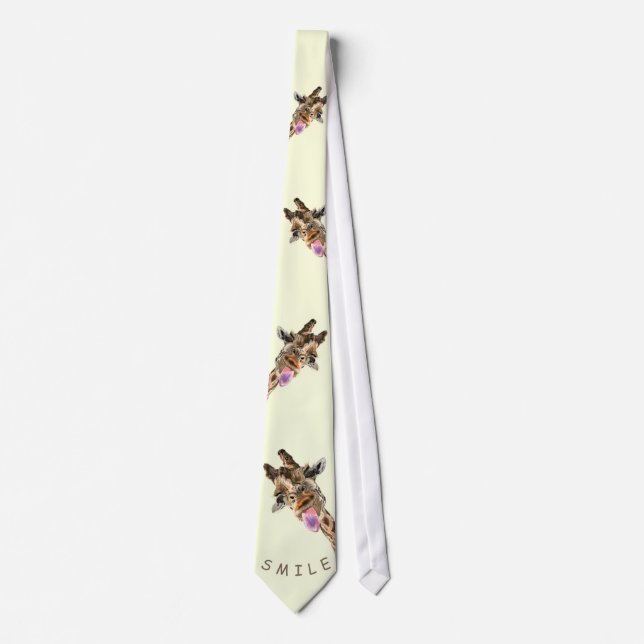 Funny Giraffe Tongue Out and Playful Wink - Hello Tie (Front)