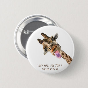 Funny Giraffe Tongue Out and Playful Wink - Smile  6 Cm Round Badge